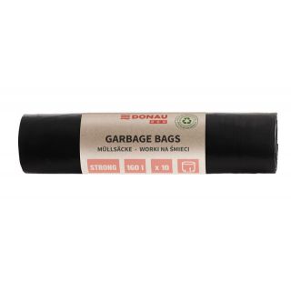 Worki na odpady Donau ECO, folia LDPE z recyklingu, bez wiązania, czarne 160L x 10 sztuk