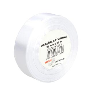 Wstążka satynowa Brewis szeroka 25 mm x 32 m, na szpulce biała