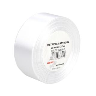 Wstążka satynowa Brewis szeroka 38 mm x 32 m, na szpulce biała