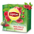 Herbata zielona Lipton Malina i Granat, aromatyzowana, torebki piramidki 20 torebek