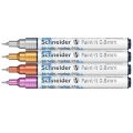 Markery akrylowe Schneider Paint-It Metallic, cienka końcówka 0,8 mm, srebrny, złoty, miedziany, fioletowy w etui 4 kolory