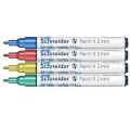Markery akrylowe Schneider Paint-It Metallic, końcówka 2 mm, niebieski, czerowny, żółty, zielony w etui 4 kolory