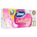 Papier toaletowy Zewa Exclusive Ultra Soft Aqua Tube, standardowy biały papier celulozowy, 4-warstwowy, zdobiony wzorkiem 8 rolek x 150 listków