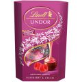 Praliny Lindt Lindor Cornet Raspberry & Cream, czekoladki z nadzieniem malinowym 200 g